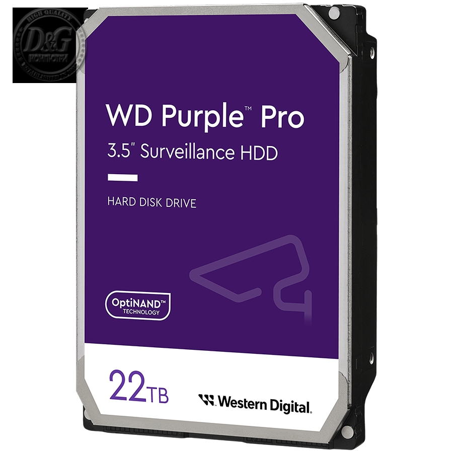 HDD Video Surveillance WD Purple Pro 22TB CMR (3.5'', 512MB, 7200 RPM, SATA 6Gbps, 550TB/year)