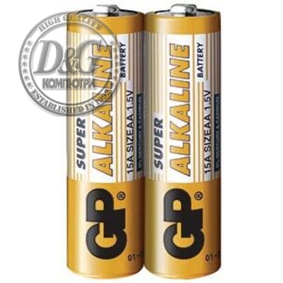 Алкална батерия GP SUPER LR6 AA, 2 бр. в опаковка / shrink, 1.5V, GP-BA-15A21-S2
