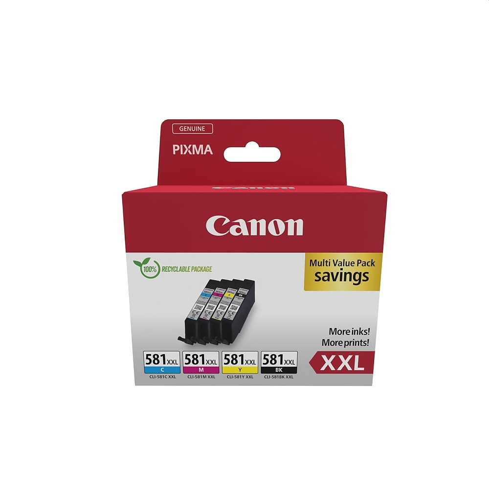 Canon CLI-581 XXL BK/C/M/Y Multi Pack + Canon Photo Paper Variety Pack A4 & 10 x 15cm (VP-101)