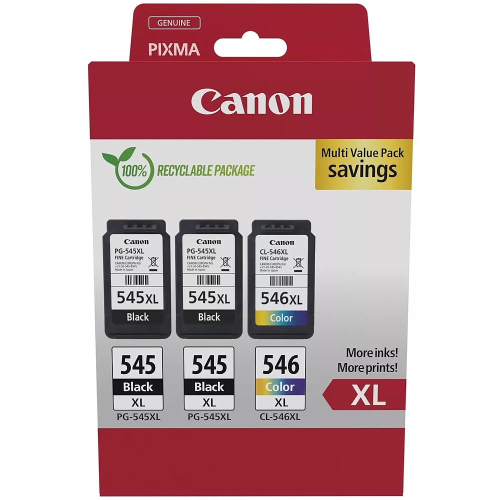 Canon PG-545XLx2/CL-546XL Multi pack + Canon Photo Paper Variety Pack A4 & 10 x 15cm (VP-101)