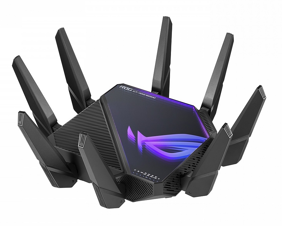 Asus Gaming Wireless Router, ROG Rapture GT-AXE16000, AXE16000, Quad-Band, Quad-Core 2.0GHz CPU, 256MB/2GB Flash/RAM, 10G dual-port, AiProtection Pro, Adaptive QoS, VPN Fusion, IPTV, OFDMA, MU-MIMO, Beamforming, Link Aggregation, RGB, AiMesh, Black