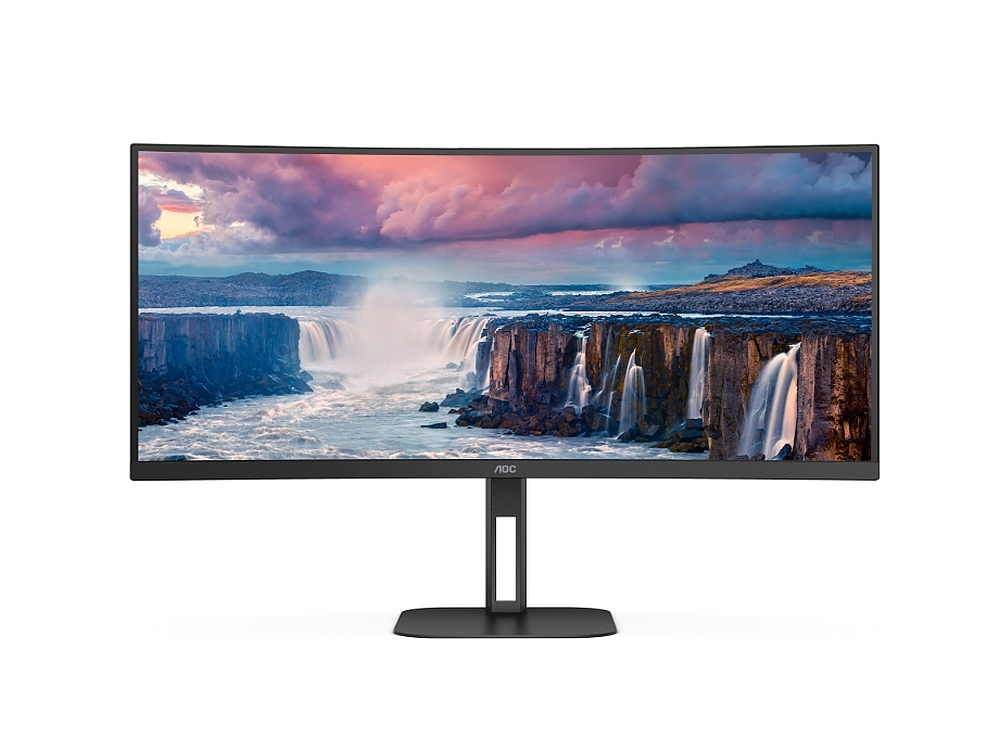 AOC CU34V5C/BK, 34" Curved 1500R VA WLED, 3440x1440@100Hz, 4ms GtG, 1ms MPRT, 300cd m/2, 3000:1, 20M:1 DCR, Adaptive Sync, FlickerFree, Low Blue Light, 5Wx2, Tilt, Height Adjust, Swivel, HDMI, DP, USB hub