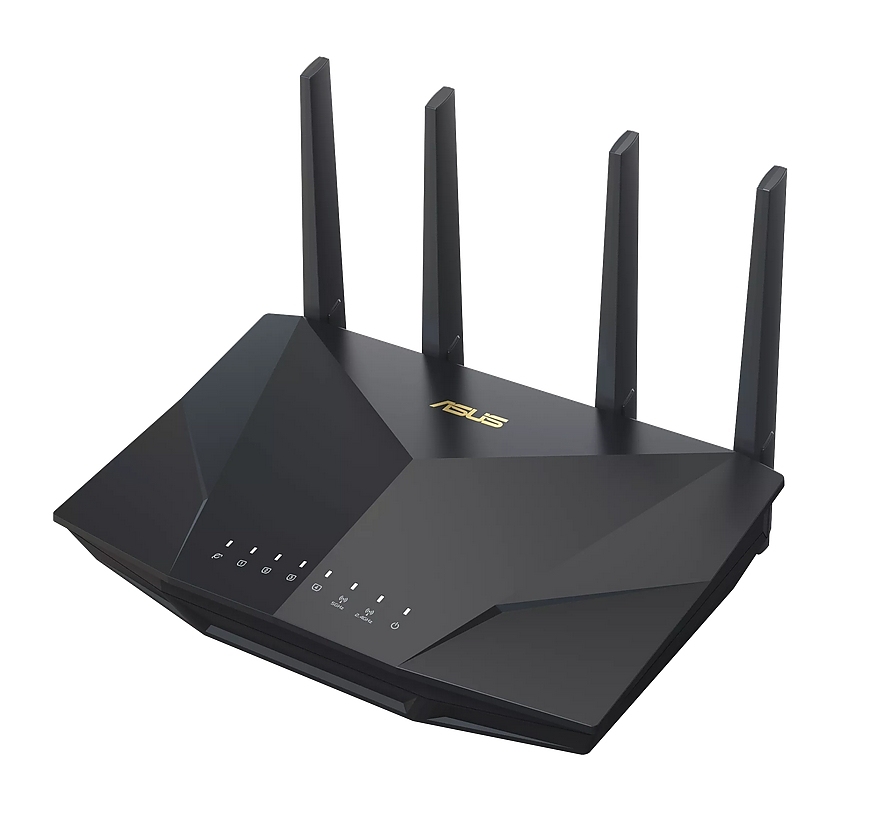 Asus Wireless Router, RT-AX5400, AX5400, Dual-Band, Tri-Core 1.5GHz CPU, 256MB/512MB Flash/RAM, Gigabit, AiProtection Pro, Adaptive QoS, VPN Fusion, IPTV, OFDMA, MU-MIMO, Beamforming, Link Aggregation, Port forwarding, AiMesh, Black