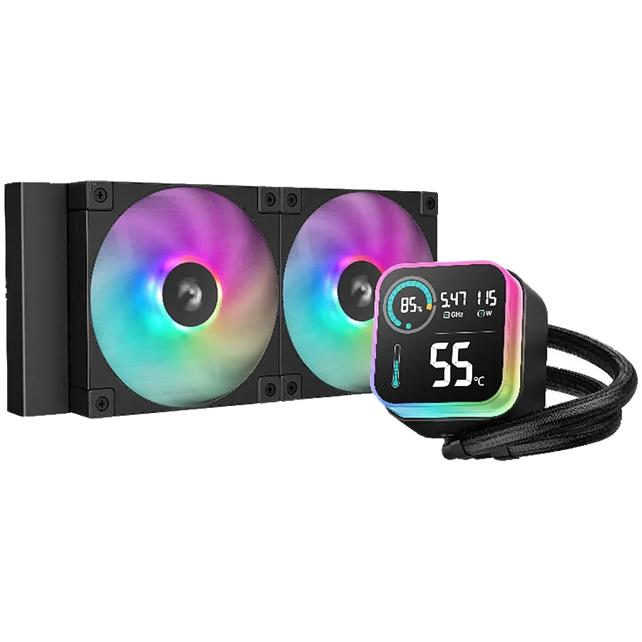 DeepCool LQ240, 240mm CPU Liquid Cooler, 2x120mm ARGB PWM Fans, LED Screen, Anti-Leak Technology, Black, LGA1851/1700/1200/1151/1150/1155, AMD AM5/AM4, 5Y, R-LQ240-BKLSMW-G-1