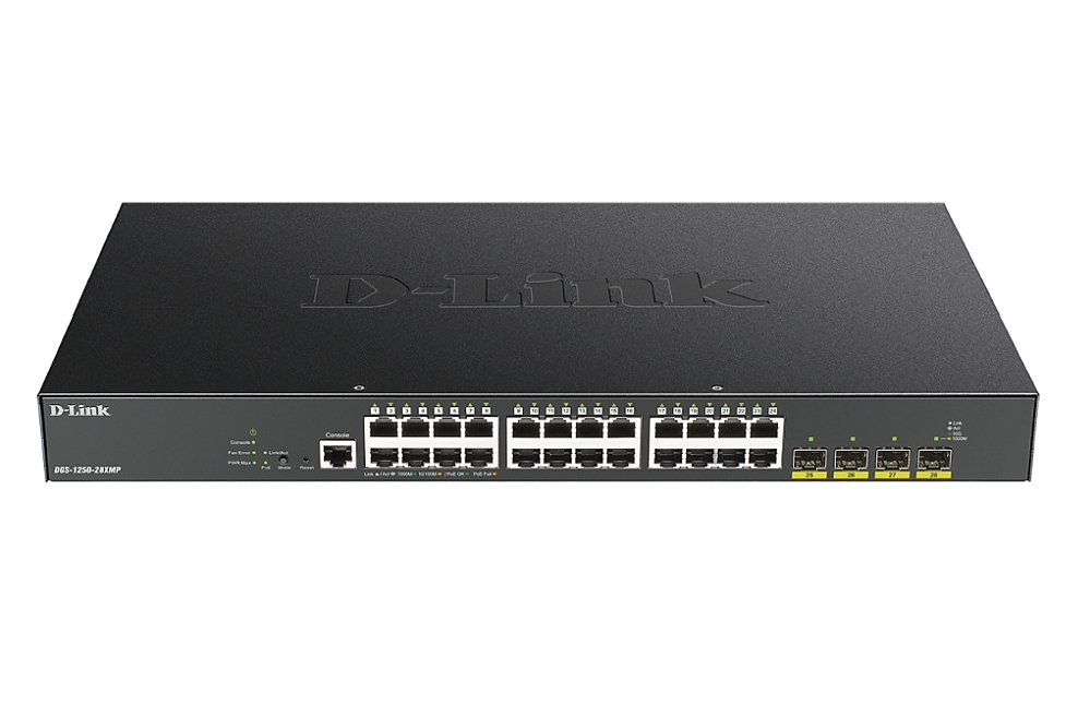 D-Link 24-port Gigabit PoE Smart Managed Switch with 4x 10G SFP+ ports, 370Watts