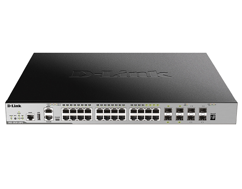D-Link 20-port GE PoE 370W Layer 3 Stackable Managed Gigabit Switch including 4-port Combo 4-port Combo