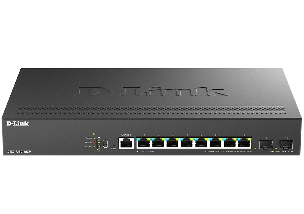 D-Link 8-Port 2.5G Base-T PoE and 2-port 10G SFP+ Smart Managed Switch