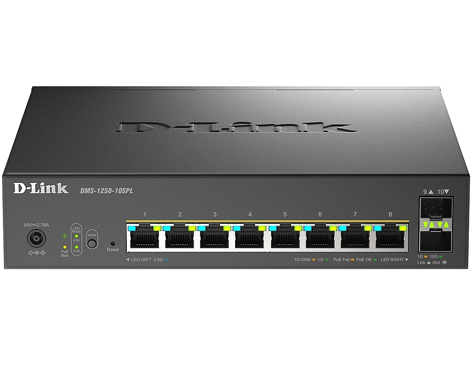 D-Link 8-Port 2.5G Base-T PoE, 2-port 10G SFP+ and 2x 10G RJ45 port Smart Managed Switch
