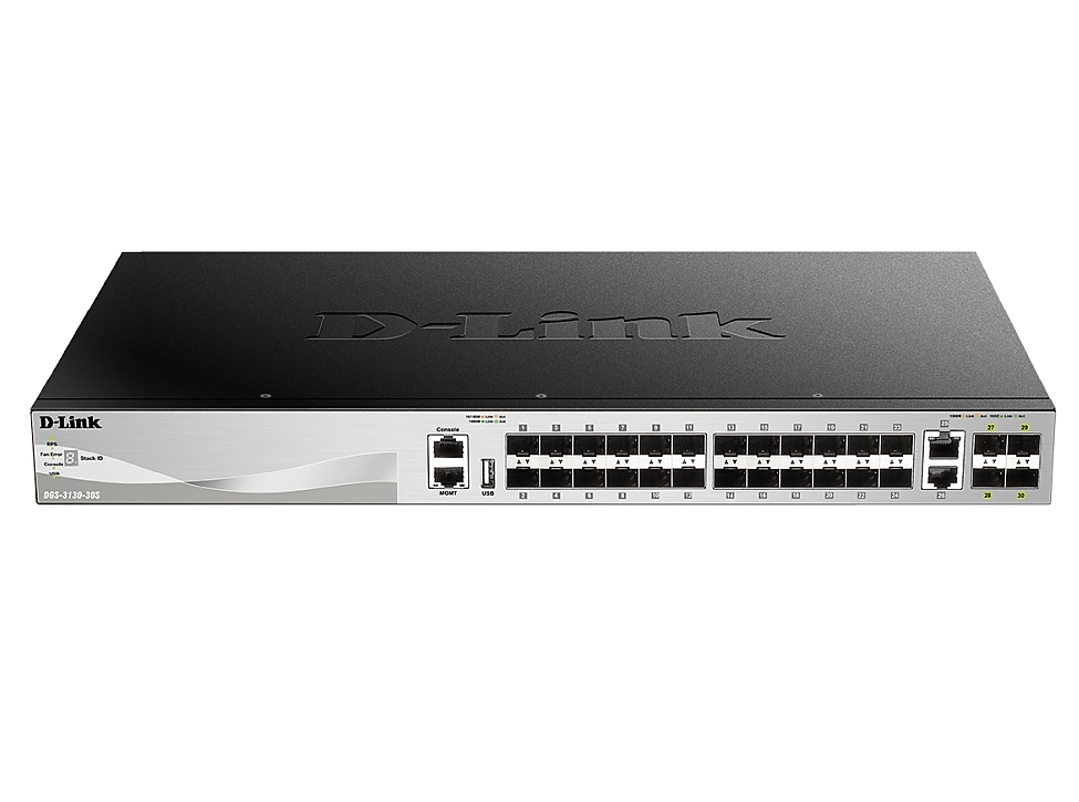 D-Link 24 SFP ports Layer 3 Stackable Managed Gigabit Switch with 2x10GBASE-T ports and 4xSFP+ ports
