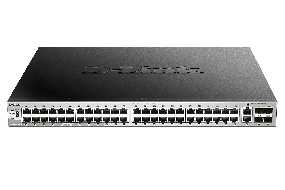 D-Link 48x10/100/1000BASE-T PoE ports (370W budget) Layer 3 Stackable Managed Gigabit Switch with 2x10GBASE-T ports and 4xSFP+ ports