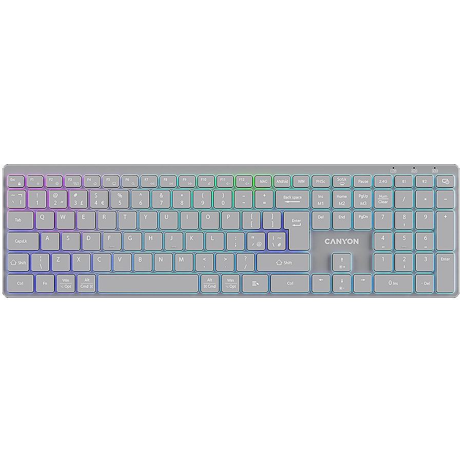 CANYON keyboard HKB-W11 UK/US RGB Dual Mode Wireless Grey