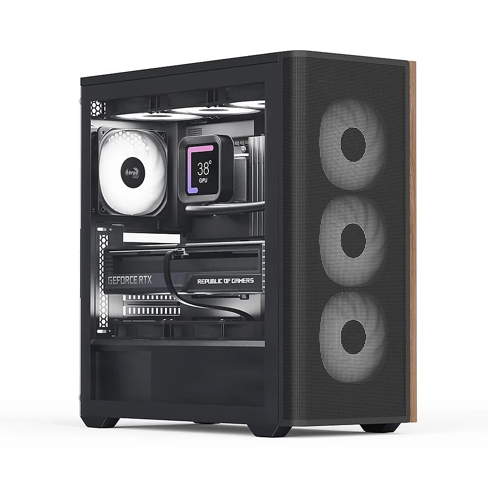 AeroCool кутия Case ATX - D501A Black, Addressable RGB, Wood