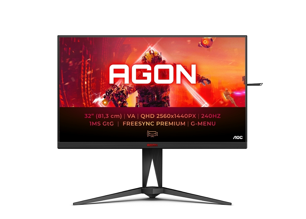 AOC AG325QZN/EU, 31.5" Fast VA WLED, 2560x1440@240Hz, 1ms GtG, 0.5ms MPRT, 400cd m/2, 4000:1, 80M:1 DCR, Adaptive Sync, FlickerFree, Tilt, Height Adjust, Pivot, Swivel, 2xHDMI, 2xDP, USB hub