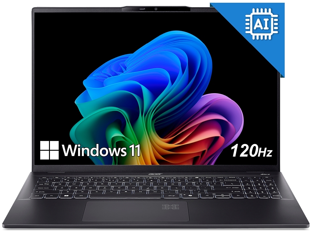Acer Swift 16 AI, SF16-51-99ND, Intel Core Ultra 9 288V, 16" 2.8K OLED (2880x1800) DCI-P3 100%, 32GB LPDDR5X 6400MHz on board, 1024GB PCIe NVMe SSD, Intel UMA, QHD Cam, WiFi 7, BT 6E, Backlit Kbd, Win 11 Home, Ice Black