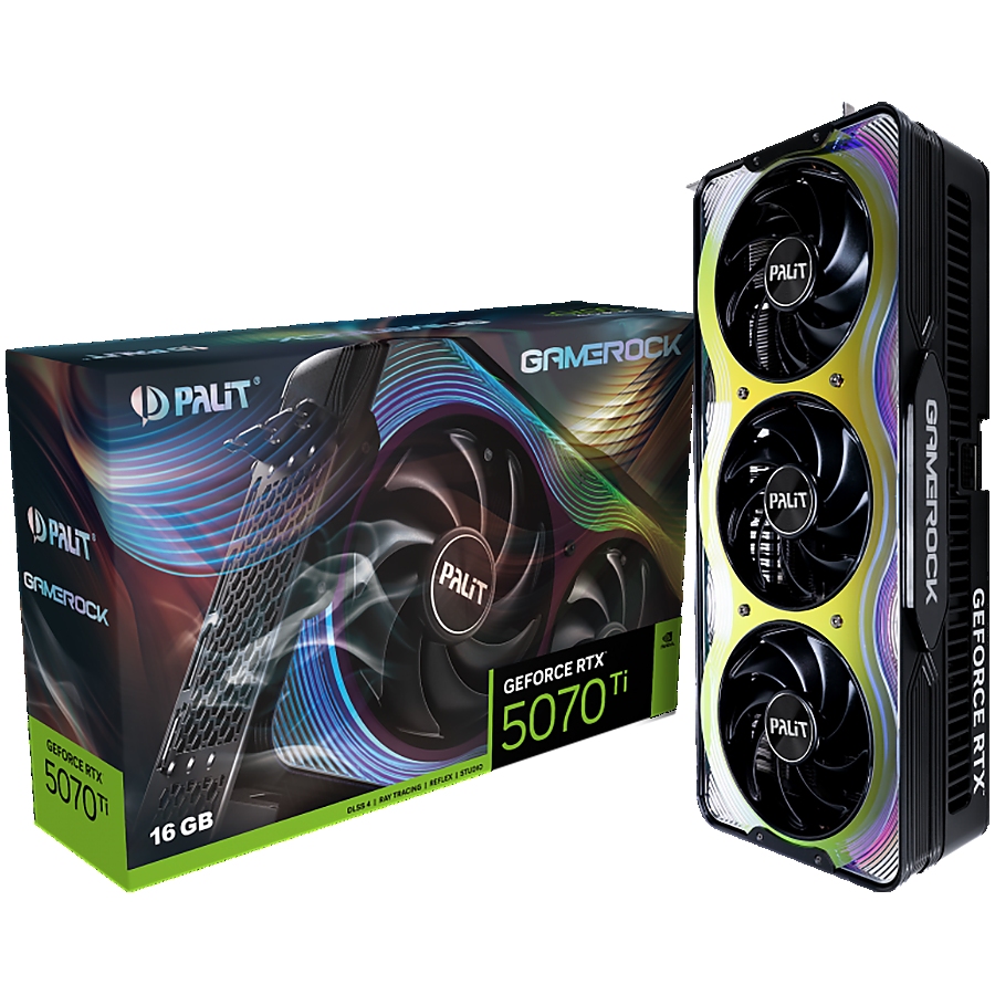 PALIT GeForce RTX 5070 Ti GameRock 16GB GDDR7 256 bit, 1x HDMI 2.1b, 3x DP 2.1b, 3 Fan, 2x 8-pin pwr connector, 750W, 331.9 x 150 x 70.4 mm, NE7507T019T2-GB2030G