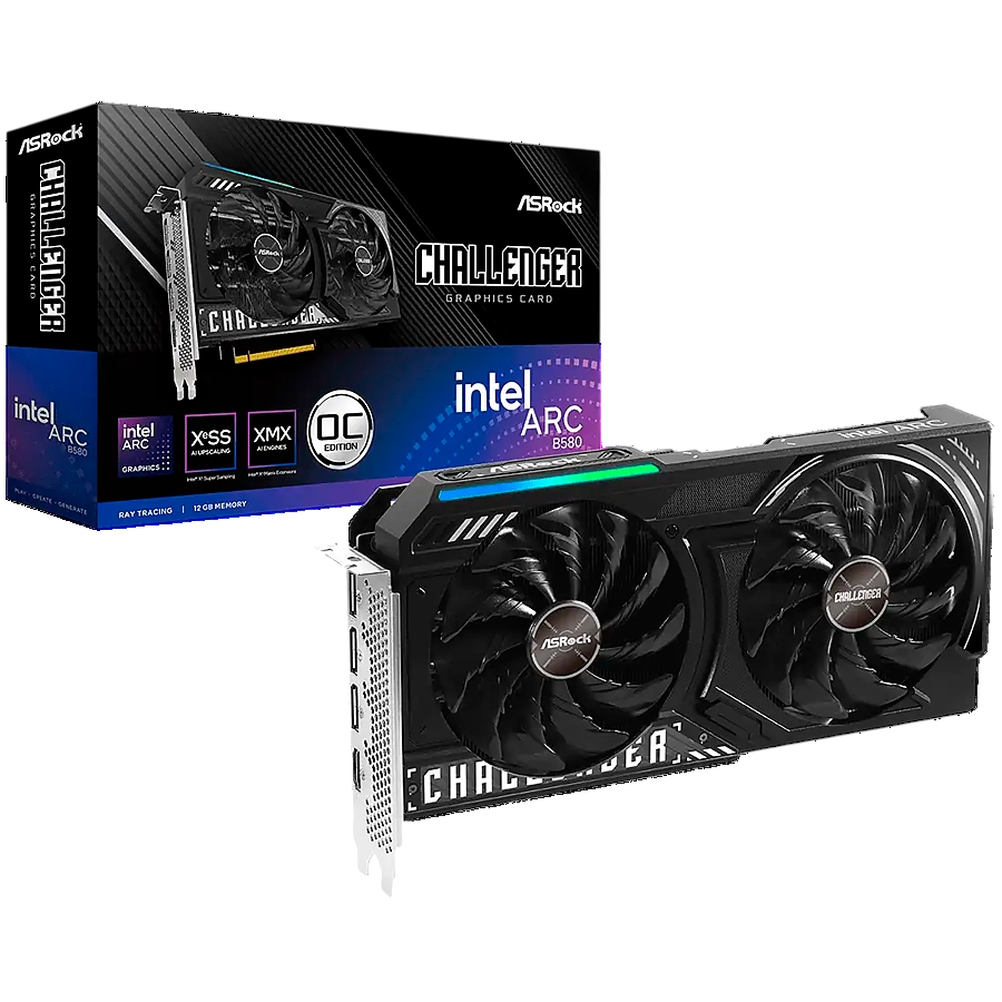 Asrock Intel Arc B580 Challenger 12GB OC, GDDR6, 192-bit, 1x HDMI 2.1a, 3x DP 2.1, 1x 8-pin Pwr connector, Dual fan, Recommended PSU 650W, 249x132x41mm, 2-slot, 90-GA5LZZ-00UANF.