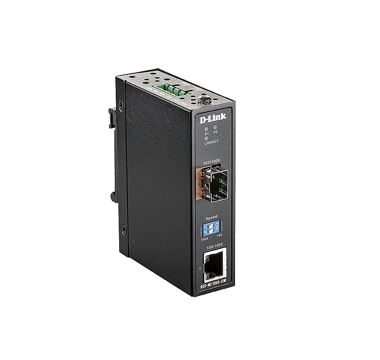 D-Link 10/100/1000 Mbps to SFP Industrial Media Converter with -40 to 70 °C operating range