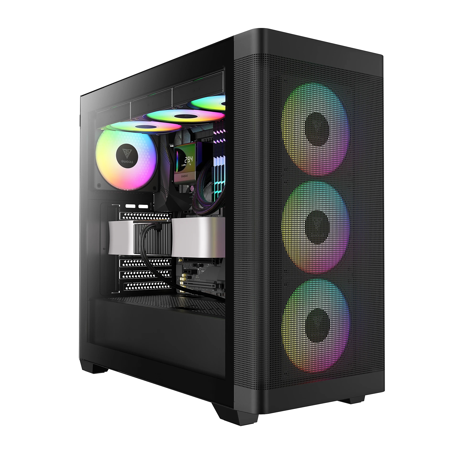 Gamdias кутия Case E-ATX - ATHENA M3 Black - USB-C, 4 x 120 mm A-RGB, Mesh, Tempered Glass