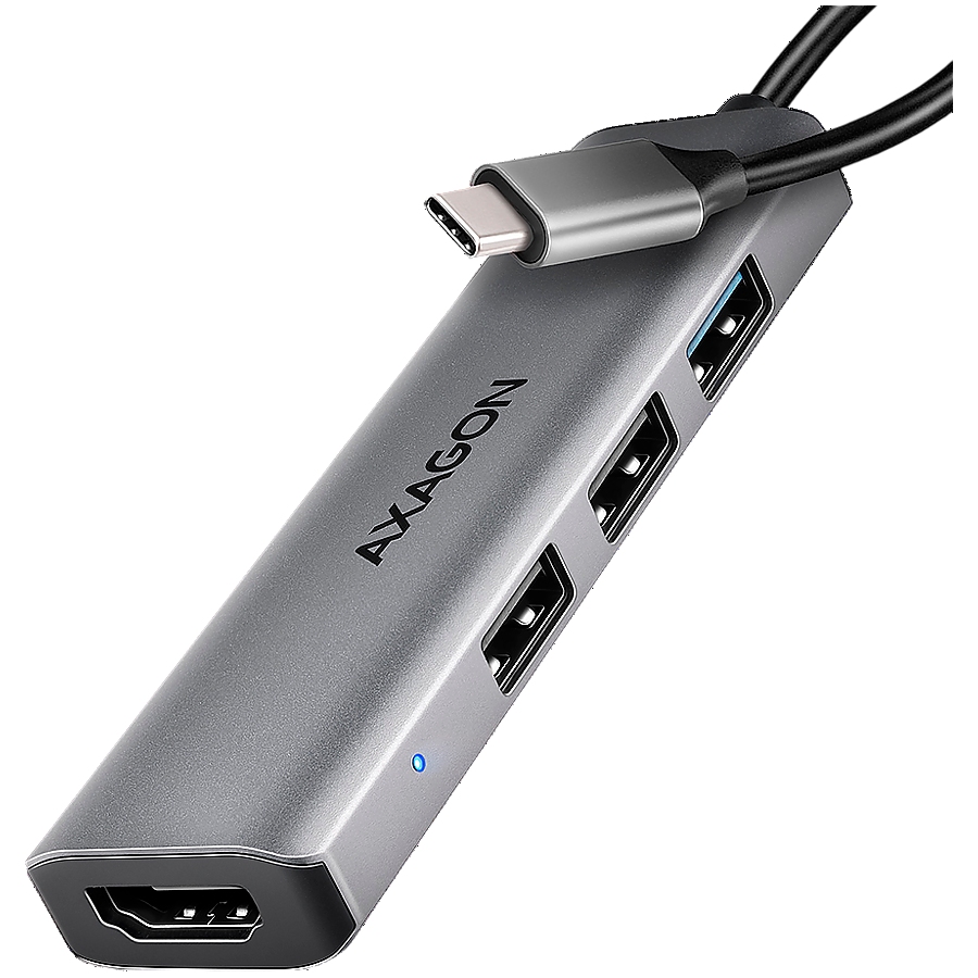 AXAGON HMC-H3A 3x USB-A (2x USB2.0, 1x USB3.0) + HDMI 4K 30Hz, 3.2 Gen 1 hub, metal, 15cm USB-C cable