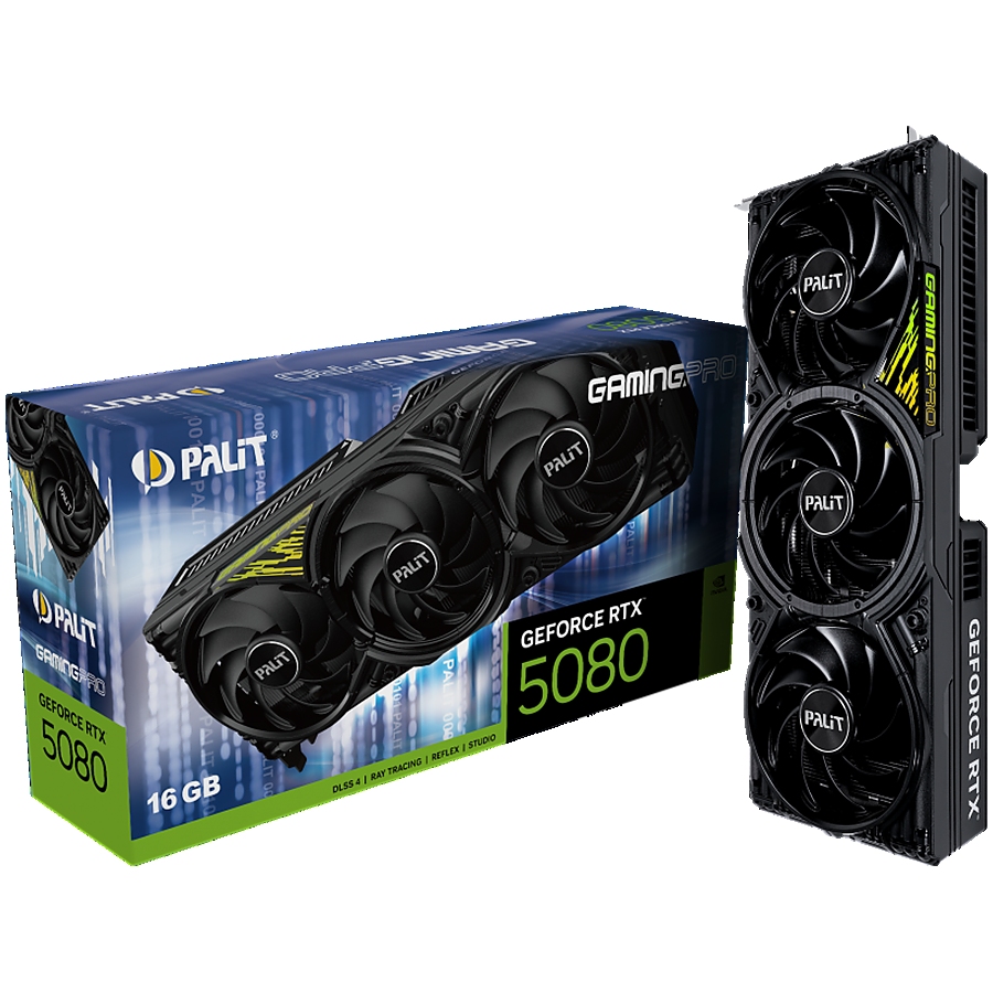 PALIT GeForce RTX 5080 GamingPro V1 16GB GDDR7, 256 bit, 1x HDMI 2.1b, 3x DP 2.1b, 3 Fan, 1x 16-pin pwr connector, 850W, 331.9 x 127.1 x 60 mm, NE75080019T2-GB2031Y