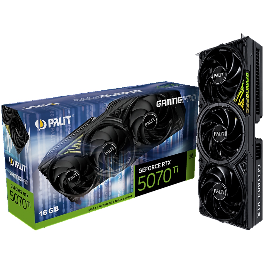 PALIT GeForce RTX 5070 Ti GamingPro V1 16GB GDDR7 256 bit, 1x HDMI 2.1b, 3x DP 2.1b, 3 Fan, 1x 16-pin pwr connector, 750W, 331.9 x 127 x 60 mm, NE7507T019T2-GB2031Y