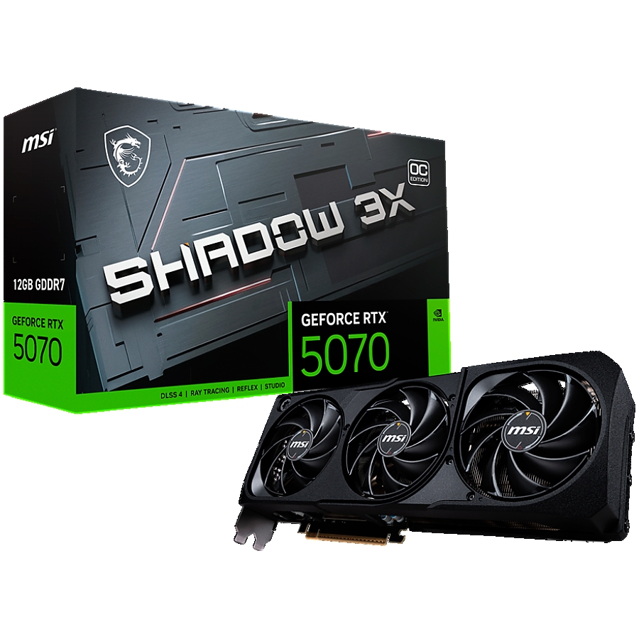 MSI Video Card Nvidia GeForce RTX 5070 12G SHADOW 3X OC, 12GB GDDR7, 192bit, Effective Memory Clock: 28000MHz, Boost: 2542 MHz, 6144 CUDA Cores, PCIe 5.0, 3x DP 2.1b, HDMI 2.1b, RAY TRACING, Triple Fan, 1x16pin, 650W Recommended PSU, 3Y