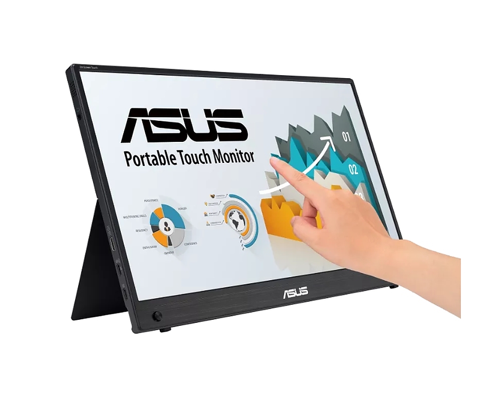 Asus ZenScreen Touch MB16AMTR portable monitor, 16 '' FHD (1920 x 1080), IPS, 10-point touch, 250 cd/m2,Built-in Battery, Hybrid Signal Solution, Mini-HDMI, ergo kickstand, tripod socket, ASUS Flicker Free and Low Blue Light technologies, 2 x1w, Black