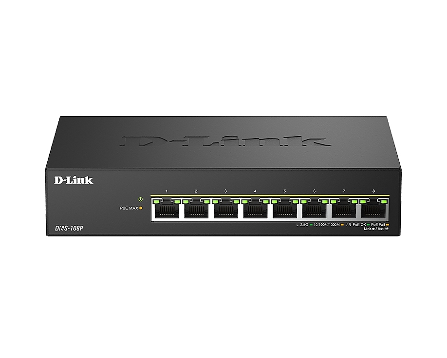 D-Link 8 ports 2.5G/MultiGig PoE Unmanaged Switch, Metal