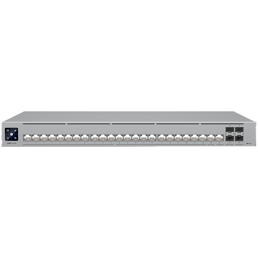 Ubiquiti Layer 3 Etherlighting USW-PRO-HD-24-POE-EU (22) 2.5 GbE, (2) 10 GbE PoE++ ports, (4) 10G SFP+ ports, DC power backup ready