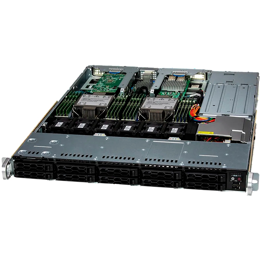 Supermicro assembled server based on SYS-121C-TN10R, 2x 4410Y 2P CPU, 4x 32GB DDR5-4800, 2x SSD 2.5" SATA 240GB, 2x AIOM 2x 10GbE RJ45, CBL-SAST-1274LP-100, 2x SOCKET E E1B CARRIER