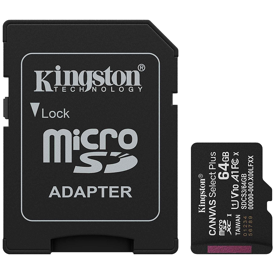 Kingston 64GB microSDXC Canvas Select Plus Gen3 100MB/s A1 Card + Adapter