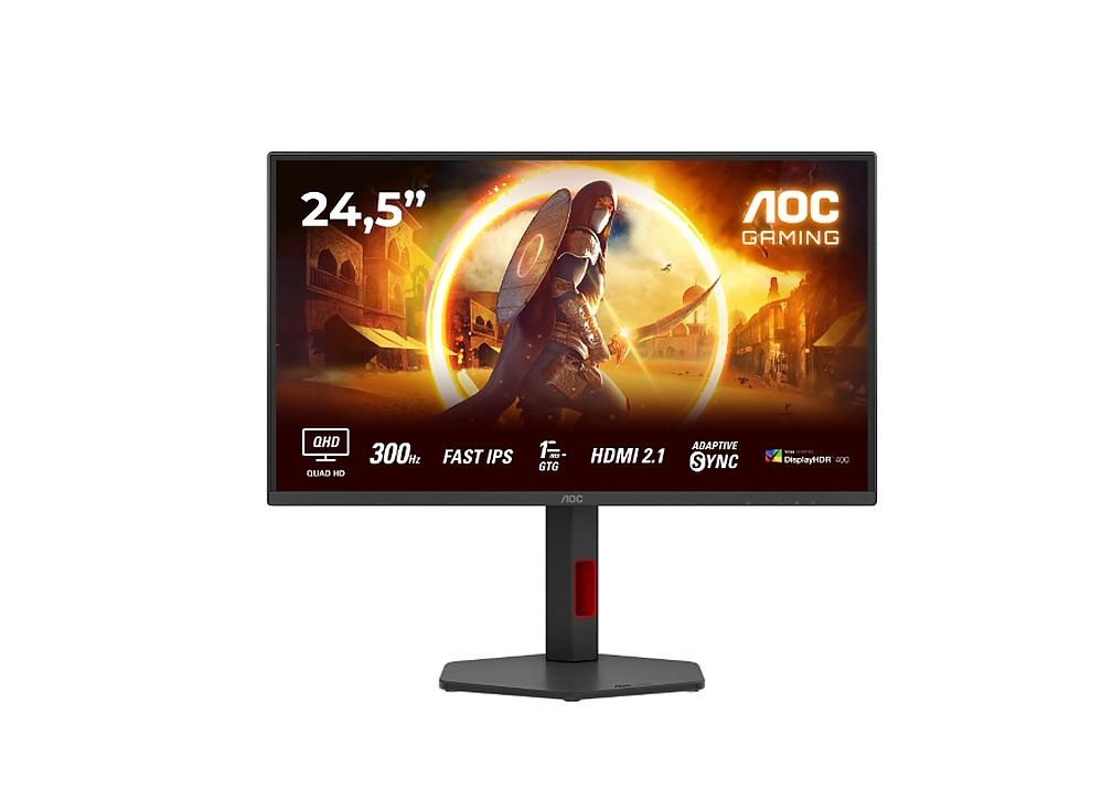 AOC Q25G4SR, 24.5" IPS WLED, 2560x1440@300Hz, 1ms GtG, 0.3ms MPRT, 400cd m/2, 1000:1, 80M:1, Adaptive Sync, FlickerFree, Low Blue Light, 2Wx2, Tilt, Height Adjust, Pivot, Swivel, 2xHDMI, DP