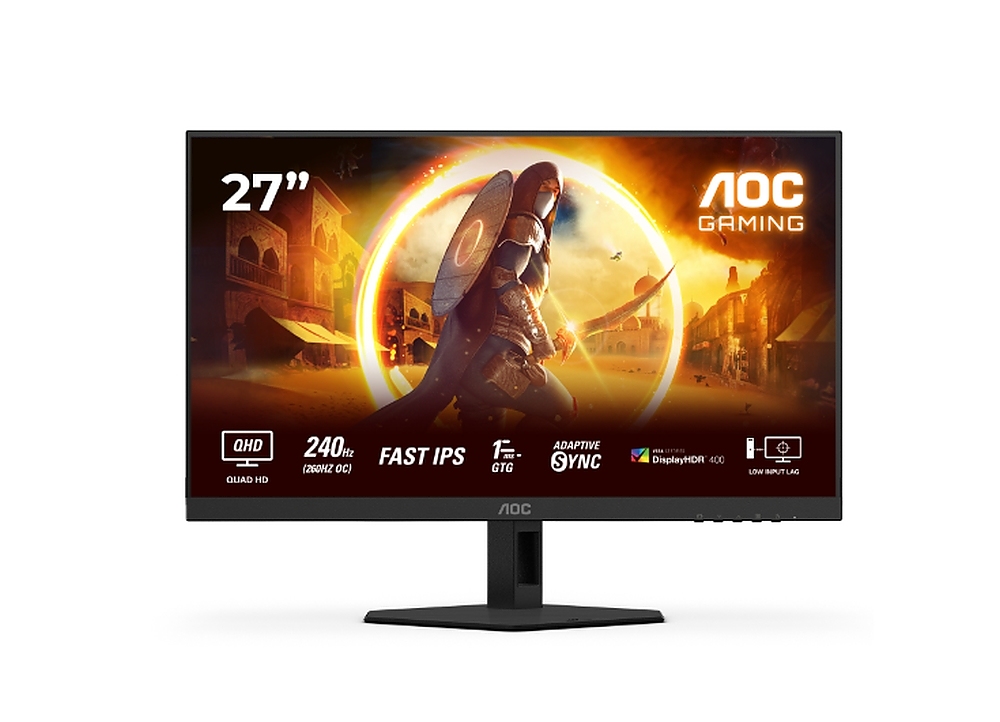 AOC Q27G4ZR, 27" Fast IPS WLED, 2560x1440@240Hz (OC 260Hz), 1ms GtG, 0.3ms MPRT, 400cd m/2, 1000:1, 80M:1 DCR, Adaptive Sync, FlickerFree, 2Wx2, Tilt, Height Adjust, Pivot, Swivel, 2xHDMI, DP