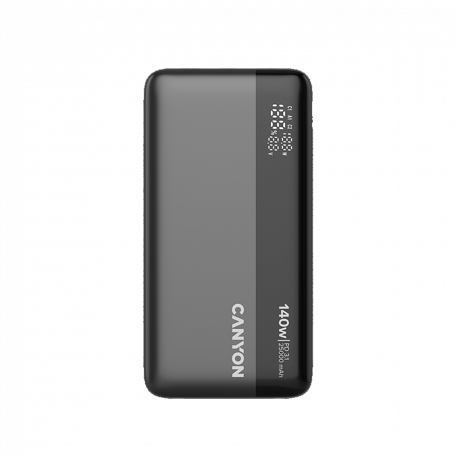 CANYON Power Bank PB-240, 25000mAh PD140W display power bank,Size160.0x82x27 mm Weight 508+-10g, Dark Grey