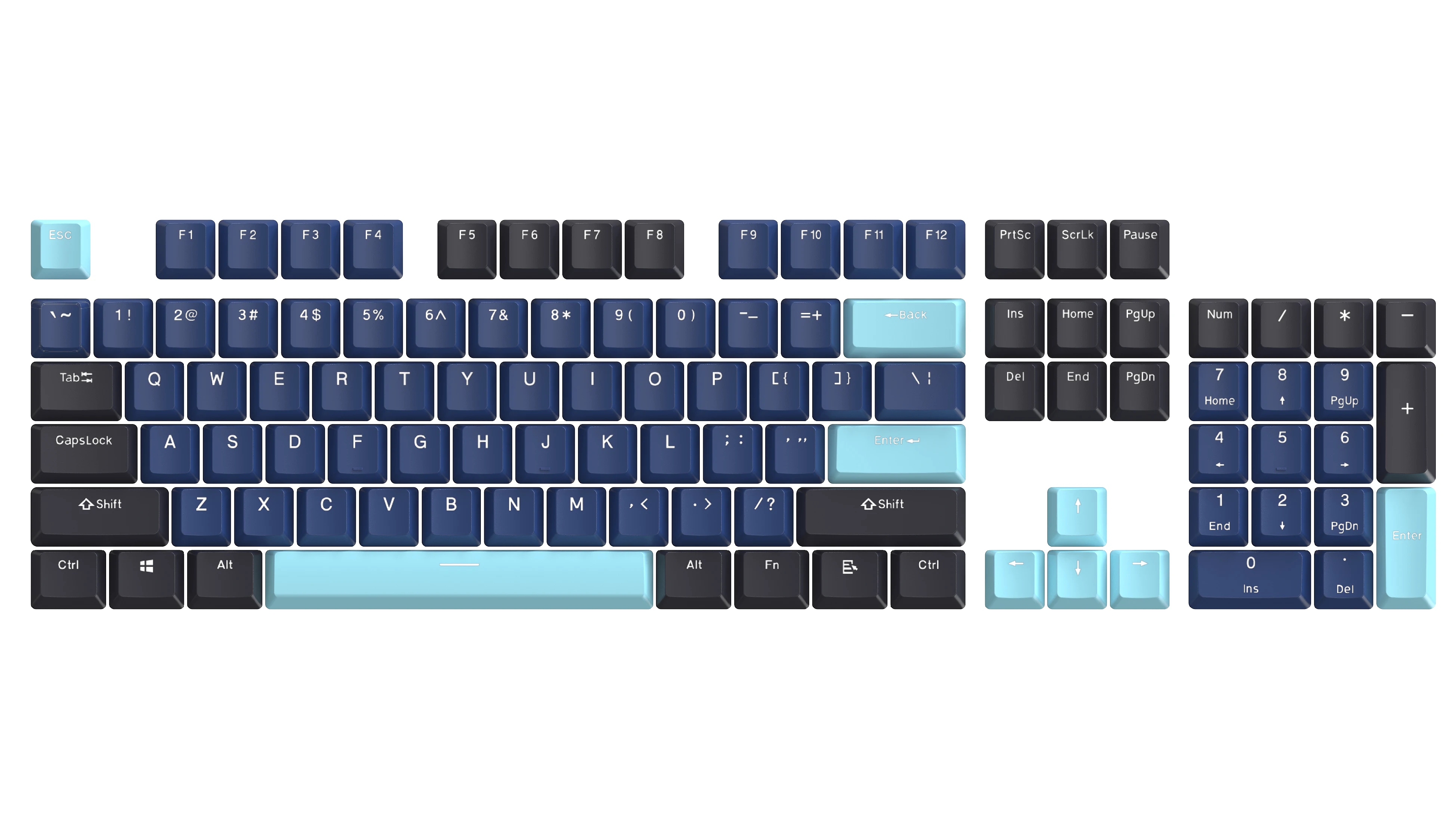 Marvo капачки за клавиатура Custom Keycap Set PBT, 104 keys, Dark Blue, Black, Cyan - MARVO-KP-01-BL