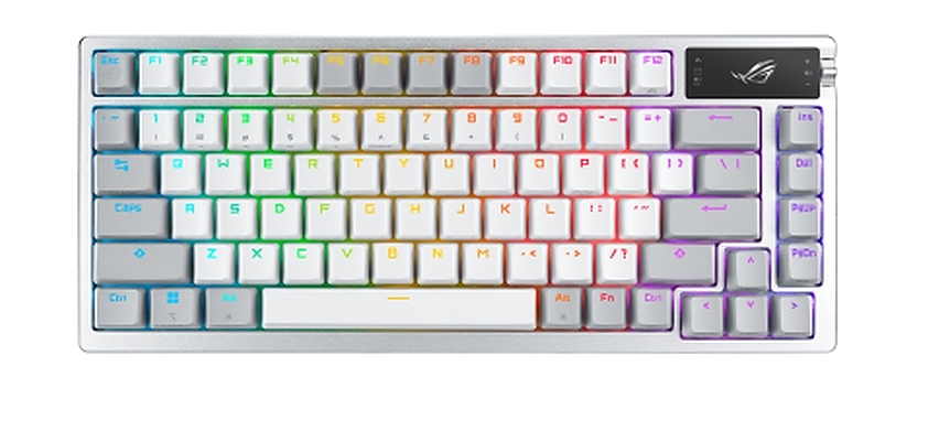 Asus ROG Azoth 75 Wireless DIY Custom Gaming Keyboard, OLED display, Gasket-Mount, Three-Layer Dampening, Hot-Swappable Pre-lubed ROG NX Red Switches & Keyboard Stabilizers, PBT Keycaps, RGB-White