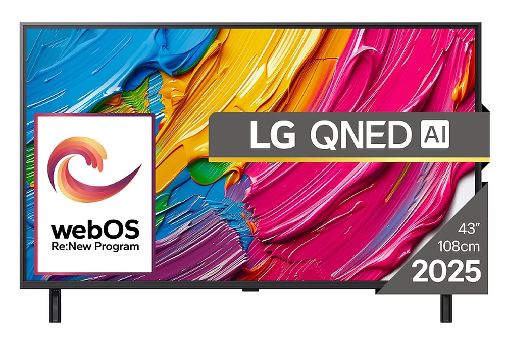 LG 43QNED80A3A, 43" 4K QNED HDR Smart TV, 3840x2160, DVB-T2/C/S2, a7 AI Processor, HDR10 / HLG, webOS 25 ThinQ, VRR / ALLM / HGiG, 4K Upscaling, WiFi 5, Voice Controll, Bluetooth 5.1, AirPlay 2, LAN, CI, HDMI, SPDIF, Google Cast, 2 pole Stand