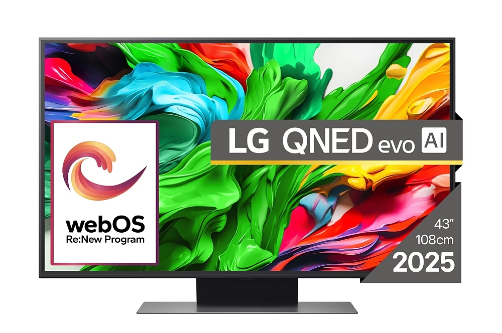 LG 43QNED86A3C, 43" 4K QNED HDR Smart TV, 3840x2160, 60Hz Native (VRR 144Hz), DVB-T2/C/S2, Alpha 7 AI Processor, HDR 10 PRO, webOS 25 ThinQ, 4K Upscaling, WiFi 5, Dolby Vision, Bluetooth 5.1, AirPlay 2, LAN, CI, HDMI, SPDIF, Stand