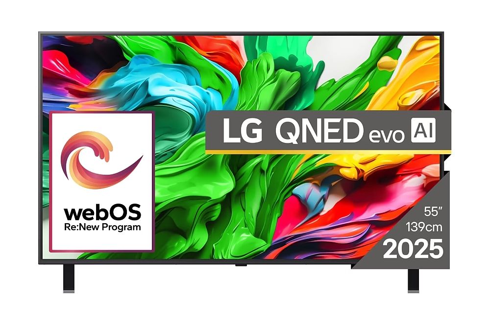 LG 55QNED85A3C, 55" 4K QNED HDR Smart TV, 3840x2160, 120Hz Native (VRR 144Hz), DVB-T2/C/S2, Alpha 8 AI Processor, HDR 10 PRO, webOS 25 ThinQ, 4K Upscaling, WiFi 5, Dolby Vision, FreeSync, Bluetooth 5.1, AirPlay 2, LAN, CI, HDMI, SPDIF, 2 pole Stand