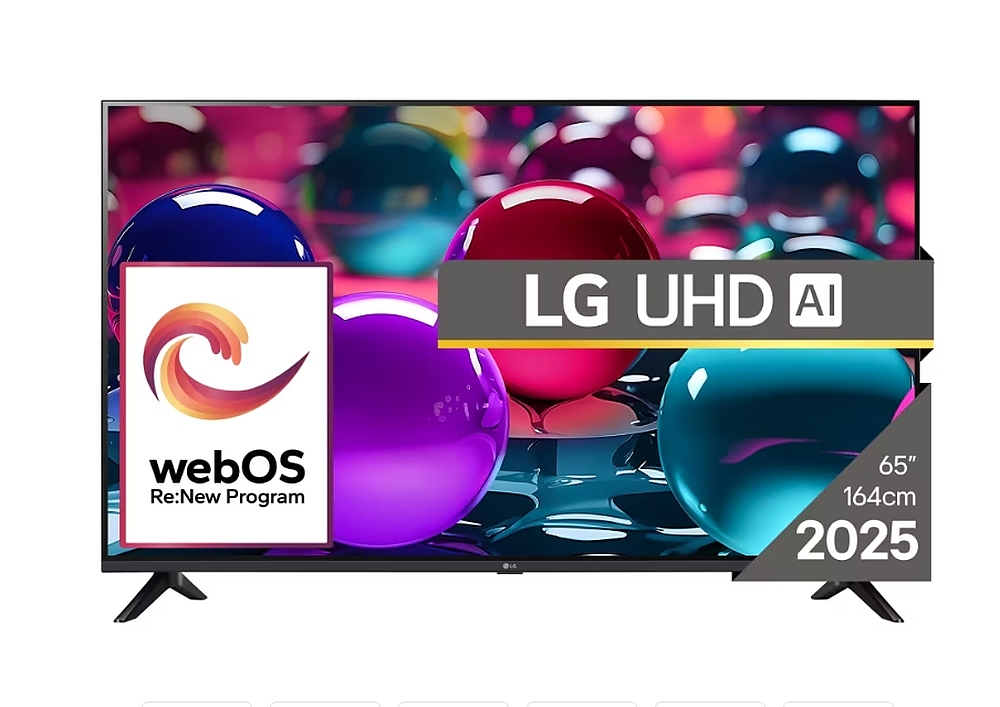 LG 65UA73003LA, 65" 4K UltraHD TV 4K (3840x2160), DVB-T2/C/S2, webOS 25 Smart, ThinQ AI, Alpha 7 AI Processor, WiFi, HDR10 pro, HLG, ALLM/HGiG, 4K Upscaling, AI Sound pro, Multiple View, HDMI eARC, LAN, USB, Bluetooth, Google Cast, 2 Pole Stand, Black