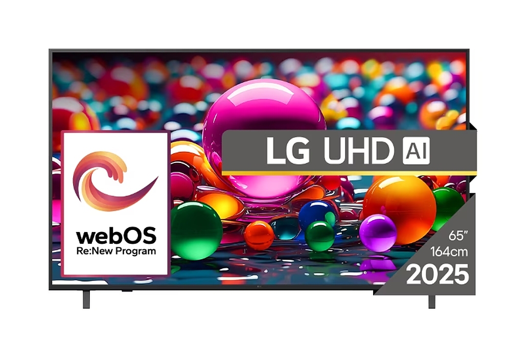 LG 65UA75003LA, 65" 4K UltraHD TV 4K (3840x2160), DVB-T2/C/S2, webOS 25 Smart, ThinQ AI, Alpha 7 AI Processor, WiFi, HDR10 pro, HLG, ALLM/HGiG, 4K Upscaling, AI Sound pro, Multiple View, HDMI eARC, LAN, USB, Bluetooth, Google Cast, 2 Pole Stand, Black