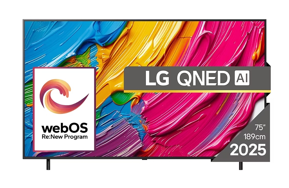 LG 75QNED80A3A, 75" 4K QNED HDR Smart TV, 3840x2160, DVB-T2/C/S2, Alpha 7 AI Processor, HDR10 / HLG, webOS 25 ThinQ, VRR / ALLM / HGiG, 4K Upscaling, WiFi 5, Voice Controll, Bluetooth 5.1, AirPlay 2, LAN, CI, HDMI, SPDIF, Google Cast, 2 pole Stand