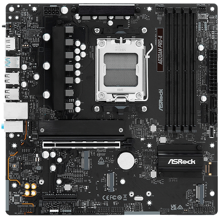 ASROCK MB Desktop A620AM PRO-A, AM5, 4x DDR5, 1x PCIe 4.0 x16, 1x PCIe 3.0 x16, 2x Hyper M.2(PCIe Gen4x4),1x M.2 Ultra, 2x SATA3 6.0 Gb/s, 1x HDMI, 1x 2.5Gbit LAN, 5x USB 3.2, 8x USB 2.0, 2x USB-C, Micro ATX