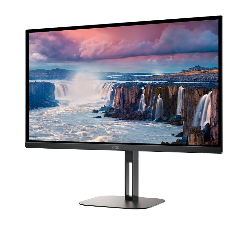 AOC Q27V5N/BK, 27" VA WLED, 2560x1440@75Hz, 4ms GtG, 300cd m/2, 4000:1, 20M:1 DCR, Adaptive Sync, FlickerFree, Low Blue Light, 3Wx2, Tilt, Height Adjust, Pivot, Swivel, 2xHDMI, 2xDP
