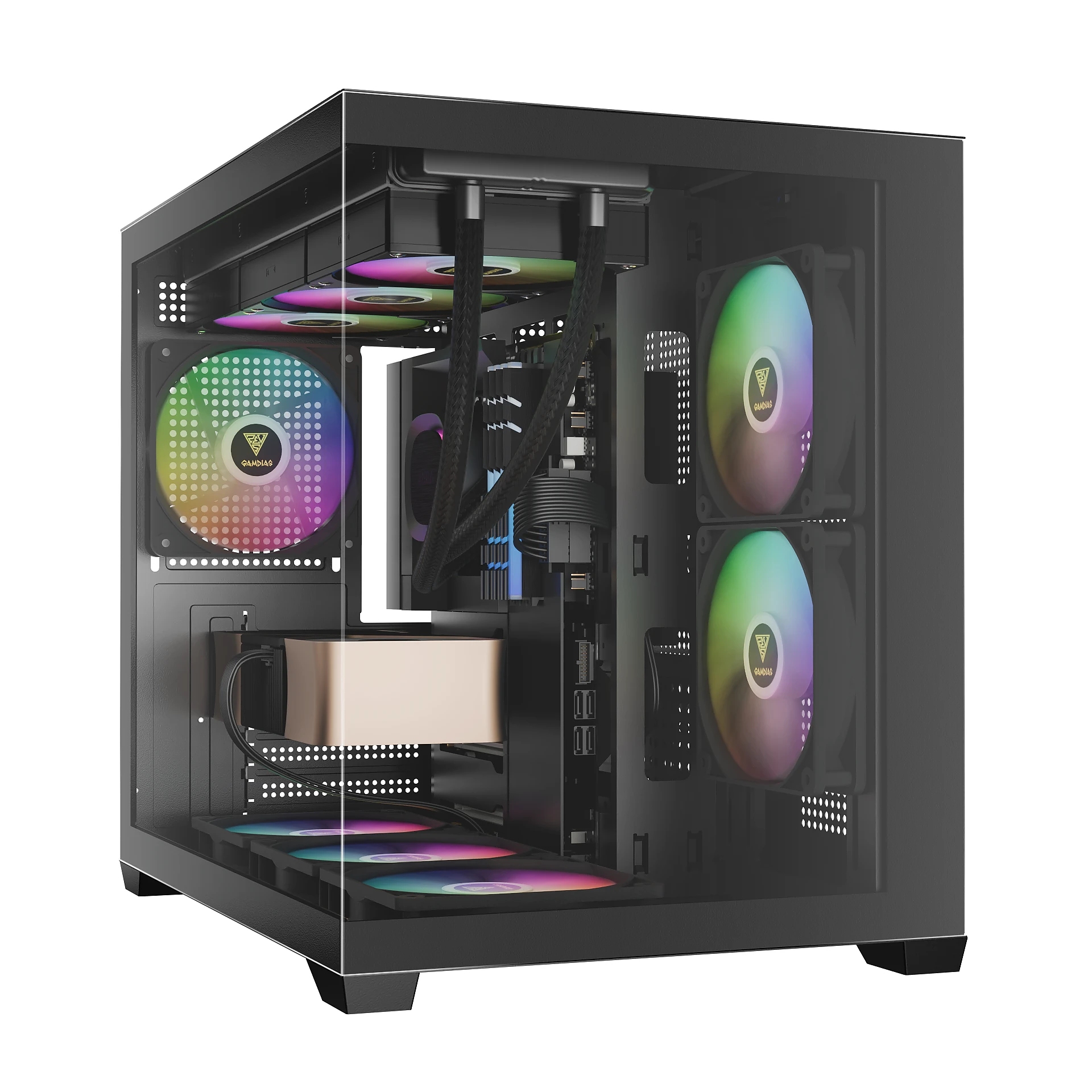 Gamdias кутия Case mATX - AURA GC10M v2 - 3 x 120 mm A-RGB, USB-C, Tempered Glass