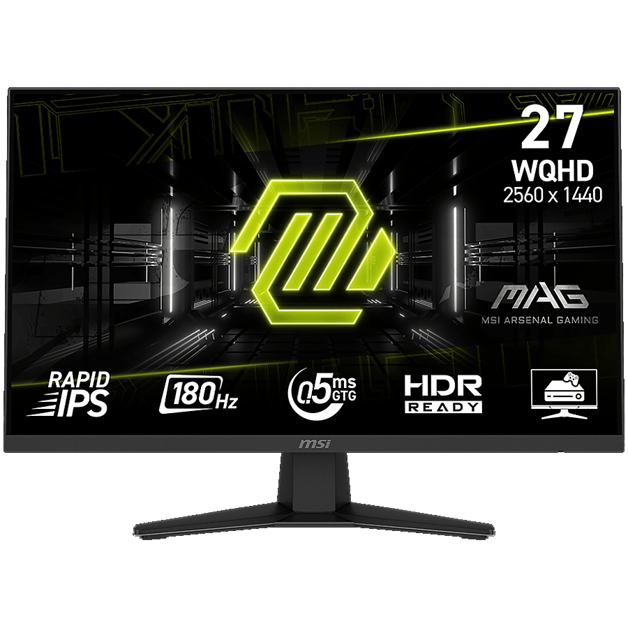 MSI MAG 274QF Gaming Monitor, 27" 180Hz, WQHD (2560x1440) 16:9, Rapid IPS Anti-glare, 0.5ms, 250nits, 1000:1, 178/178, AMD FreeSync, 1x DP, 2x HDMI, 1x Headphone out, 3Y Warranty