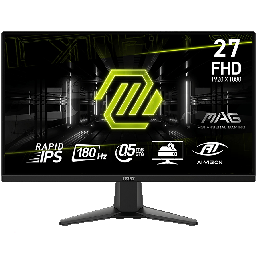 MSI MAG 275F Gaming Monitor, 27" 180Hz, FHD (1920x1080) 16:9, Rapid IPS, 0.5ms, 250nits, 1000:1, 178/178, AMD FreeSync, 1x DP, 2x HDMI, 3Y Warranty