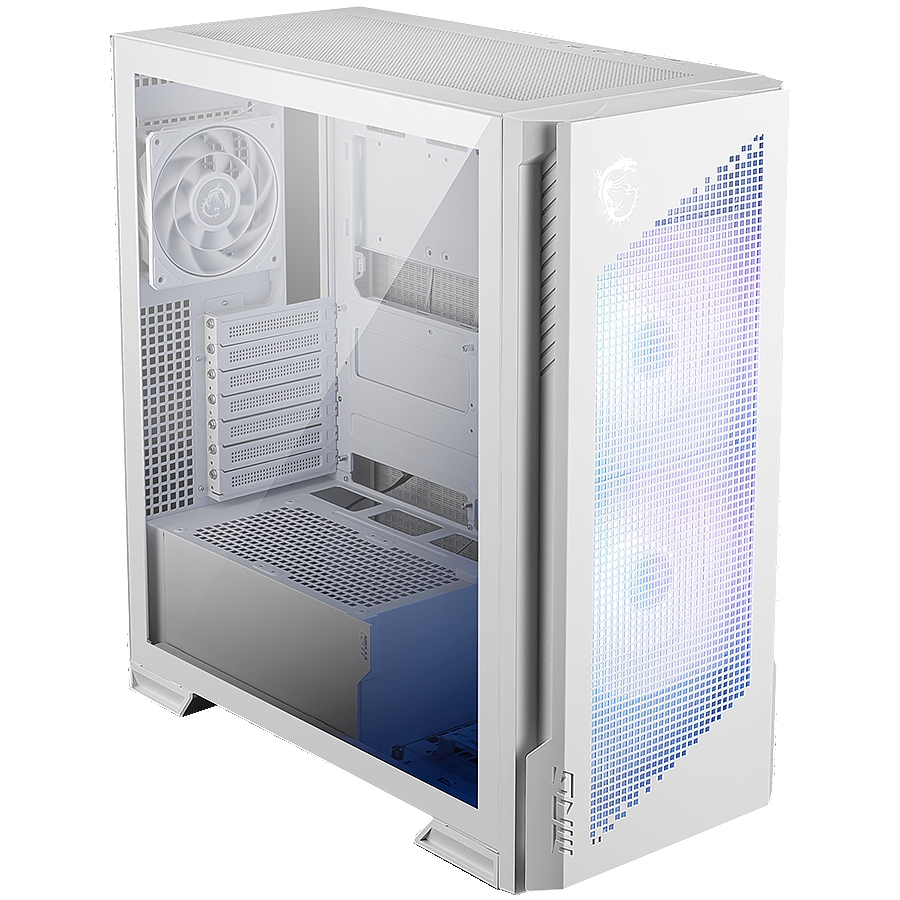 MSI MPG VELOX 300R AIRFLOW PZ WHITE, Mid-Tower, E_ATX/ATX(Back-connect supported)/M-ATX/ITX, 2x USB 3.2, 1x USB Type-C 20Gbs, 1x Audio/Mic, LED Button, ARGB Fan Hub, 2x 160mm ARGB + 1x 120mm Black Dual Layer Blades Fans, Mesh Panel, Tempered Glass