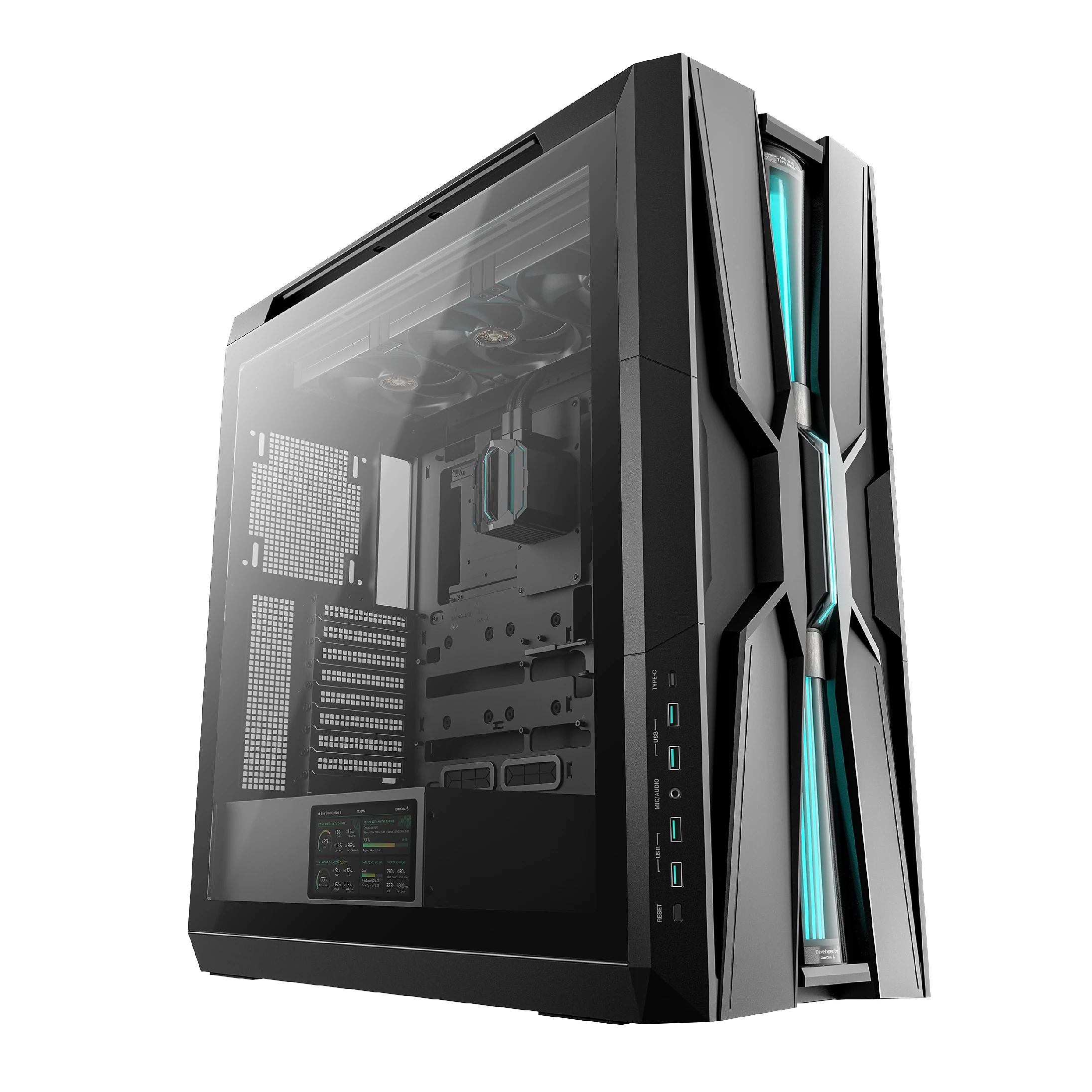 DeepCool кутия Case EATX - GENOME III - 420 mm AIO Pre-Installed, LCD Display