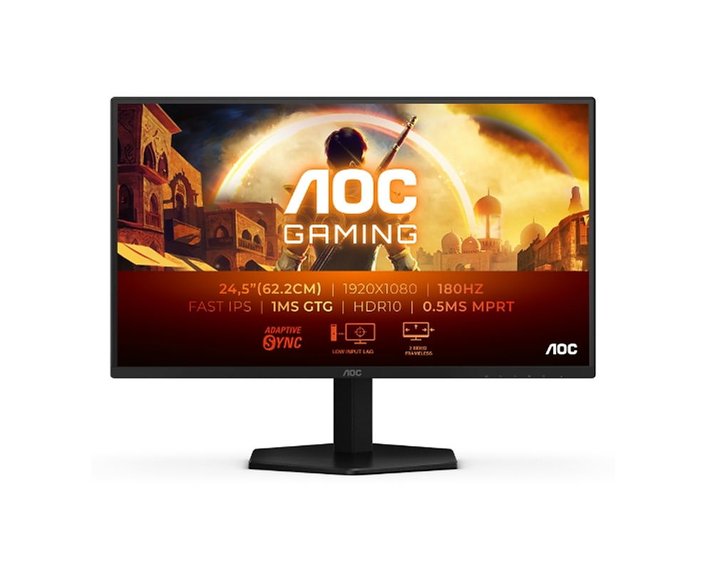AOC 25G42E, 24.5" Fast IPS WLED, 1920x1080@180Hz, 1ms GtG, 0.5ms MPRT, 300cd m/2, 1000:1, 80M:1, Adaptive Sync, FlickerFree, Low Blue Light, Tilt, HDMI, DP